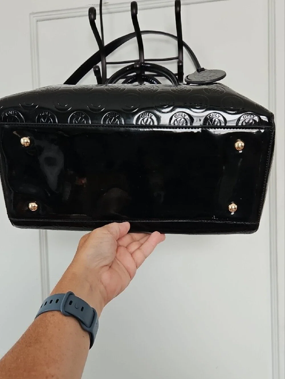 LANY Black Patent Large Satchel Handbag and Matching Wallet/ Wristlet